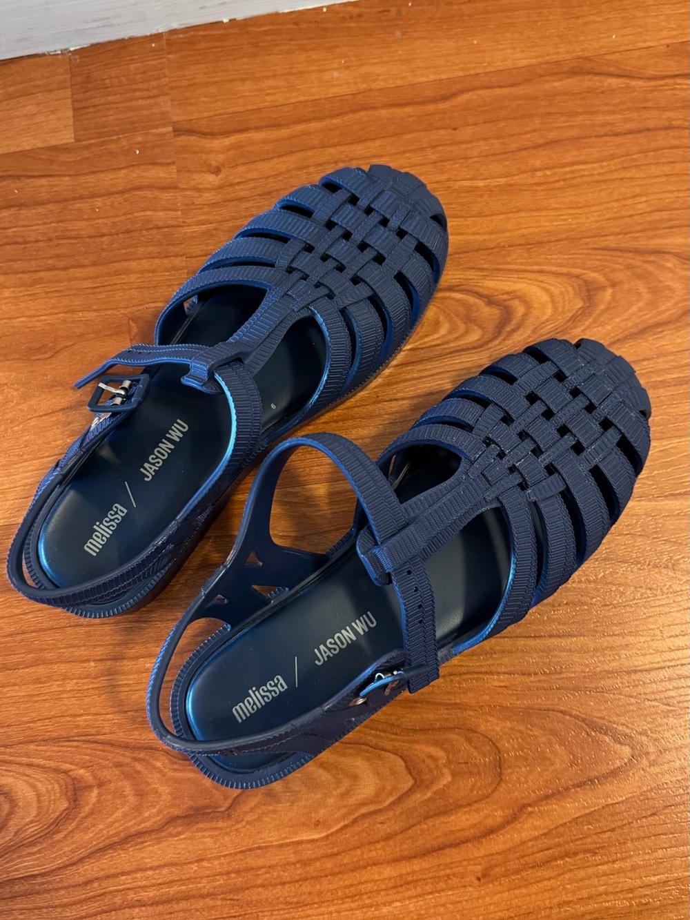 Jason Wu Navy Woven Jelly Fisherman Sandals